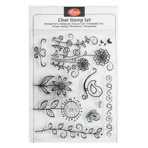 Stemple silikonowe transparentne Viva - Bird & flowers 8 szt.