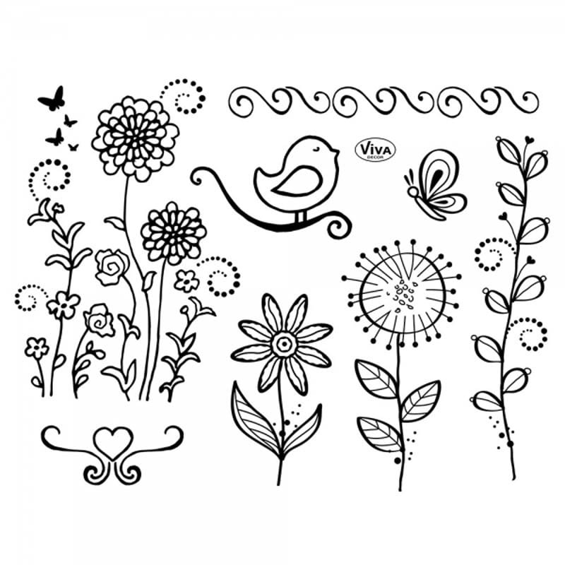 Stemple silikonowe transparentne Viva  Bird & flowers 8 szt-02