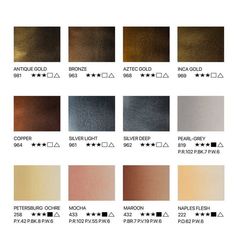 Farby akwarelowe Białe Noce zestaw 12szt Kolory metaliczne i pastelowe-03