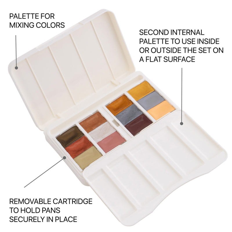 Farby akwarelowe Białe Noce zestaw 12szt Kolory metaliczne i pastelowe-05