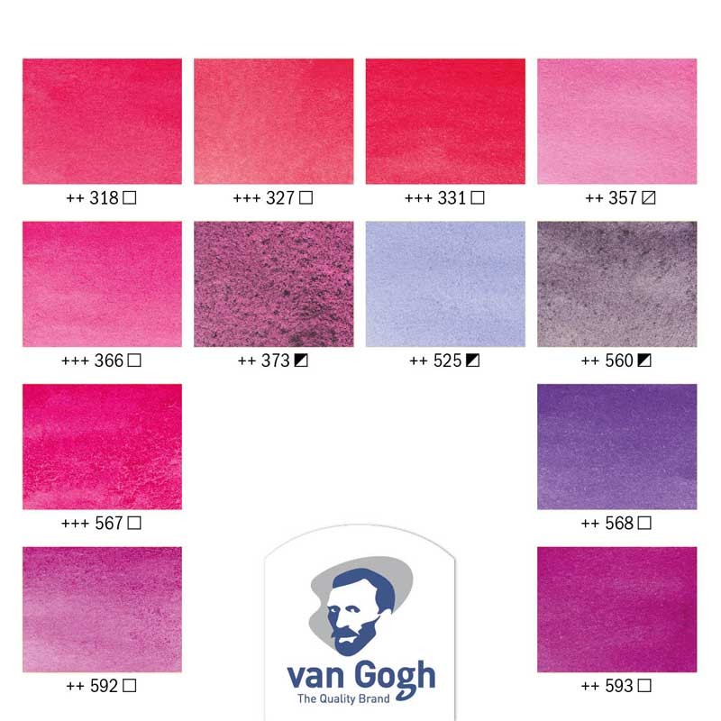 Farby akwarelowe Van Gogh zestaw Pocket Box 12 kostek Talens - Violets