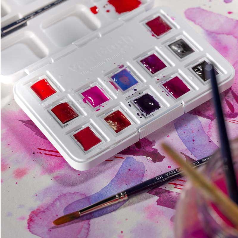 Farby akwarelowe Van Gogh zestaw Pocket Box 12 kostek Talens - Violets