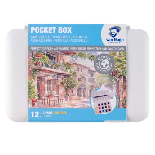 Farby akwarelowe Van Gogh zestaw Pocket Box 12+3 kostek Talens 