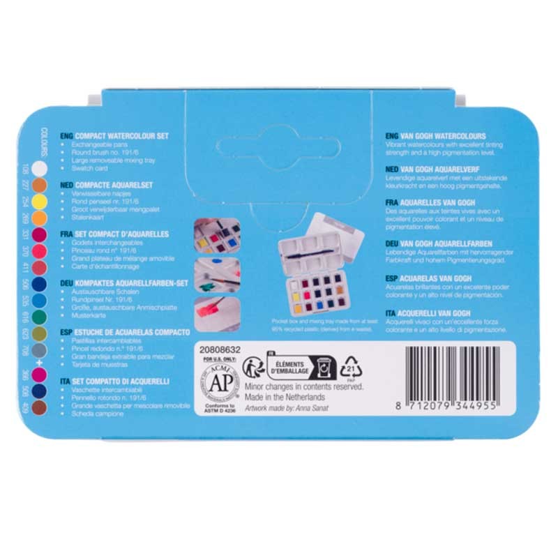 Farby akwarelowe Van Gogh zestaw Pocket Box 12+3 kostek Talens