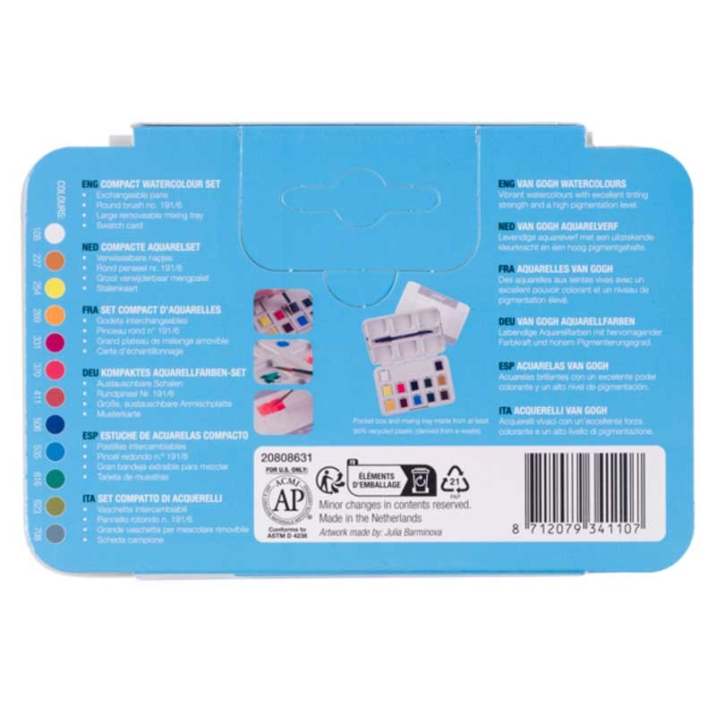 Farby akwarelowe Van Gogh zestaw Pocket Box 12 kostek Talens - Basic Colours