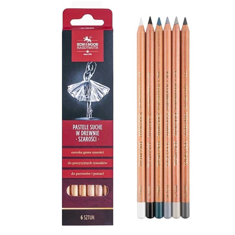 Pastele suche w drewnie Koh-I-Noor zestaw 6 szt. szarości 01