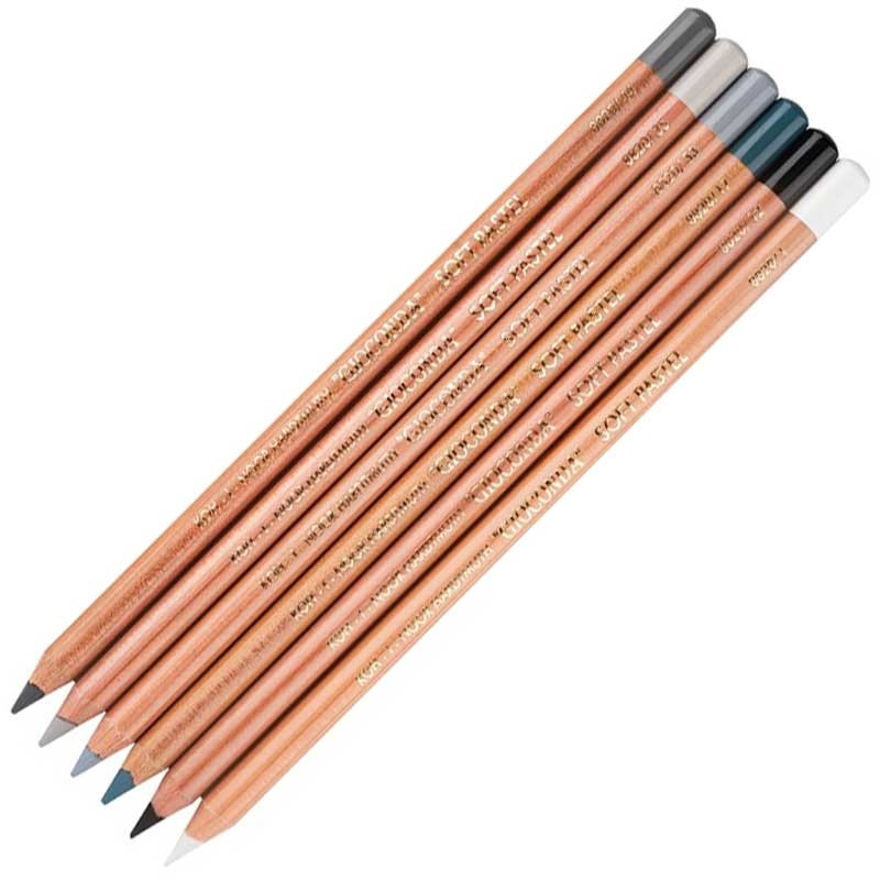 Pastele suche w drewnie Koh-I-Noor zestaw 6 szt. szarości 02