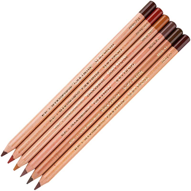 Pastele suche w drewnie Koh-I-Noor zestaw 6 szt. brązy 02