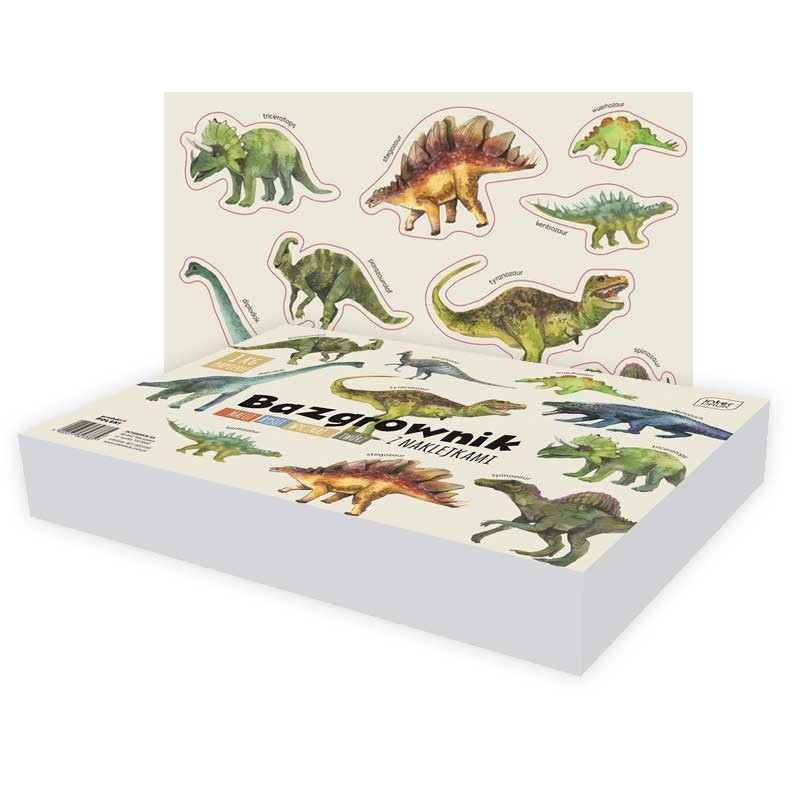 Blok rysunkowy bazgrownik biały Interdruk Dinozaury 1 kg z naklejkami A4 80 g 100 ark. 01