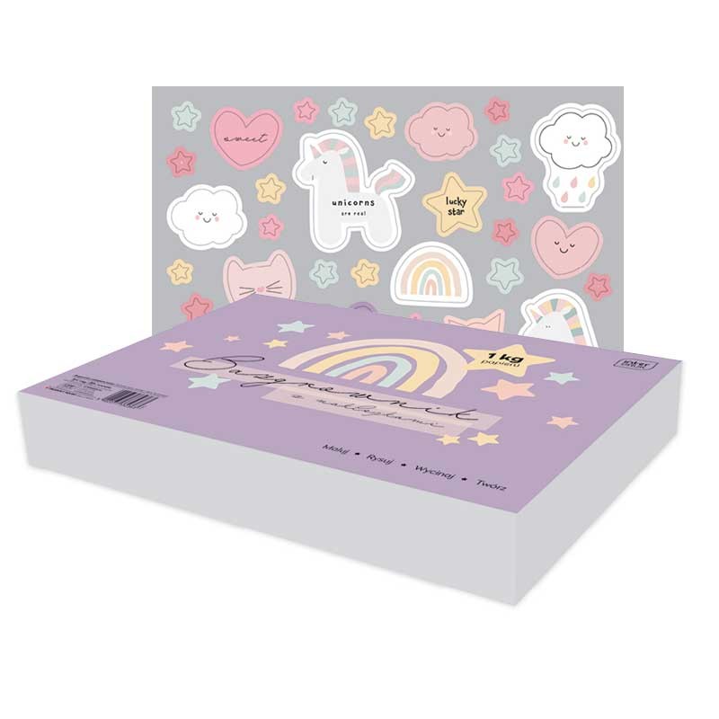 Blok rysunkowy bazgrownik biały Interdruk Sweet 1 kg z naklejkami A4 80 g 100 ark. 01