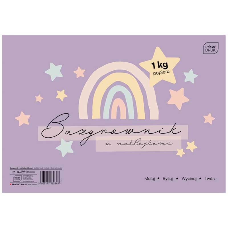 Blok rysunkowy bazgrownik biały Interdruk Sweet 1 kg z naklejkami A4 80 g 100 ark. 02