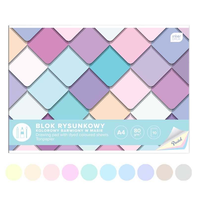Blok rysunkowy kolorowy Interdruk Pastel A4 80 g 10 ark kolory pastelowe 01