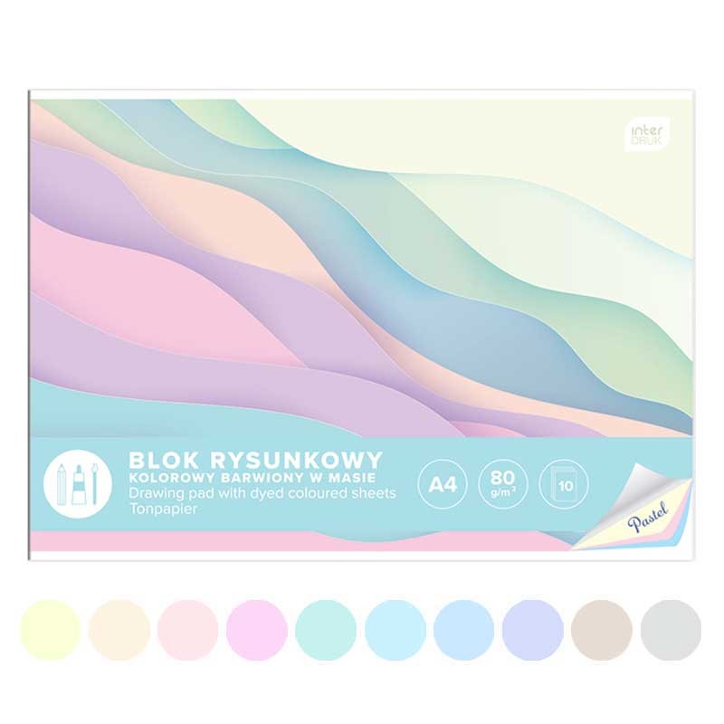 Blok rysunkowy kolorowy Interdruk Pastel A4 80 g 10 ark kolory pastelowe 02