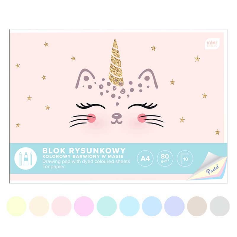 Blok rysunkowy kolorowy Interdruk Pastel A4 80 g 10 ark kolory pastelowe 03