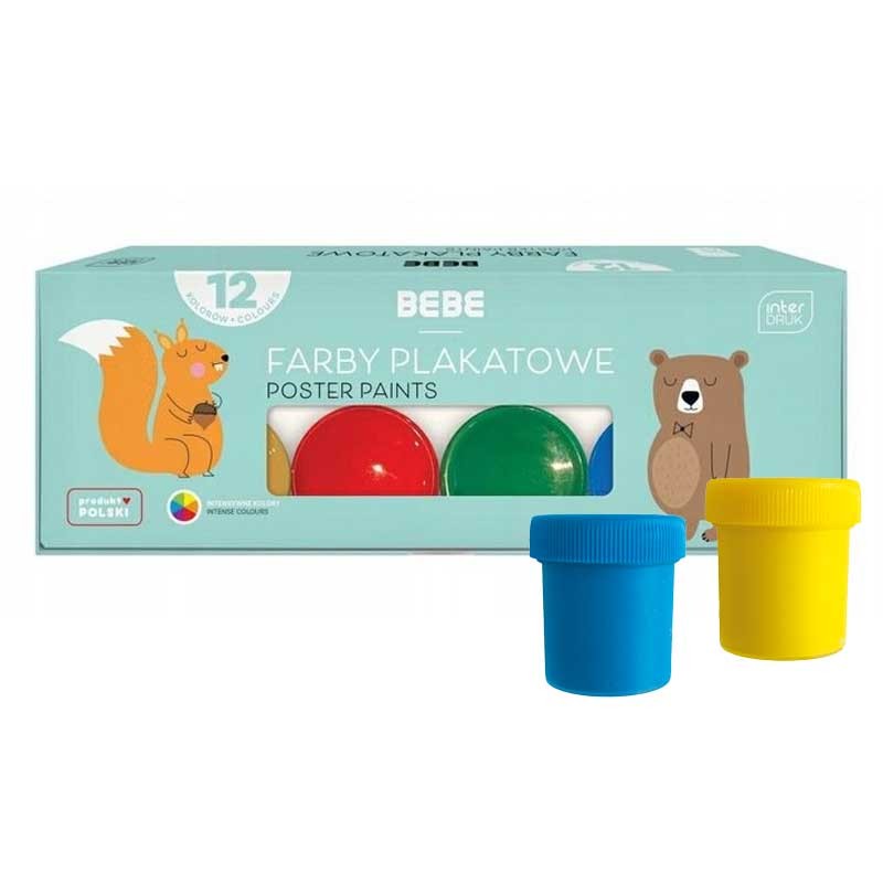 Farby plakatowe Interdruk BEBE Kids 12 kolorów x 20 ml 01
