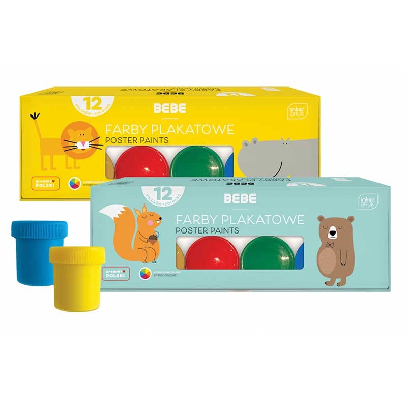Farby plakatowe Interdruk BEBE Kids 12 kolorów x 20 ml 02