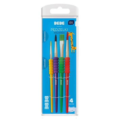 Pędzle szkolne z miękkim uchwytem BEBE Kids zestaw 4 szt. w etui