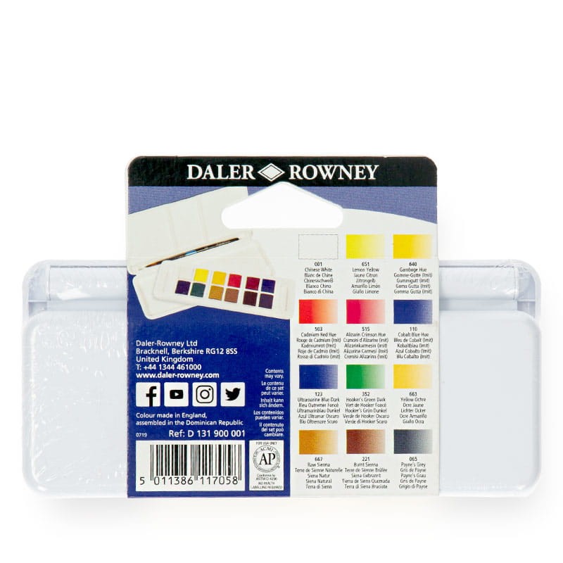 Farby akwarelowe Travel Set Aquafine Daler-Rowney - 12 kolorów + pędzel 03