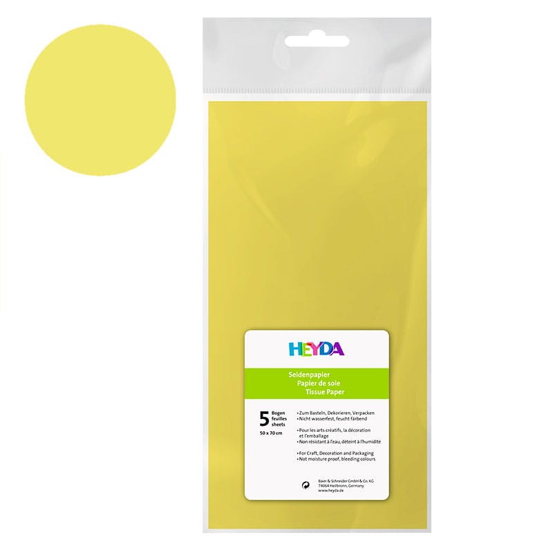 Bibuła gładka Heyda 50 x 70 cm 5 szt. żółta 01