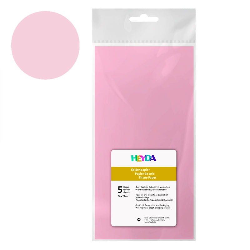 Bibuła gładka Heyda 50 x 70 cm 5 szt. różowa 01