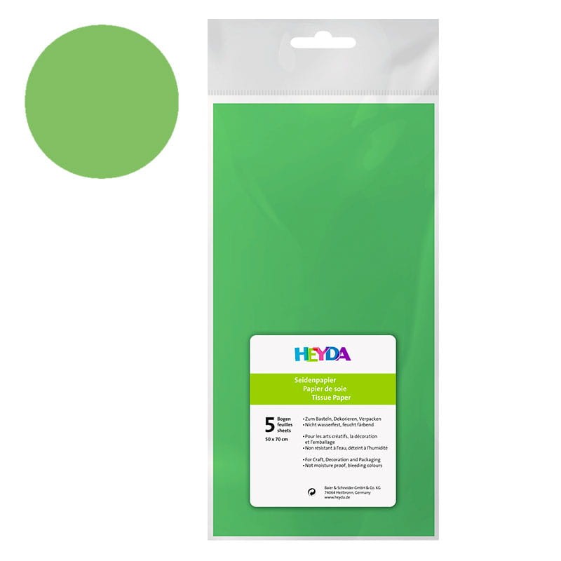 Bibuła gładka Heyda 50 x 70 cm 5 szt. zielona jasna 01