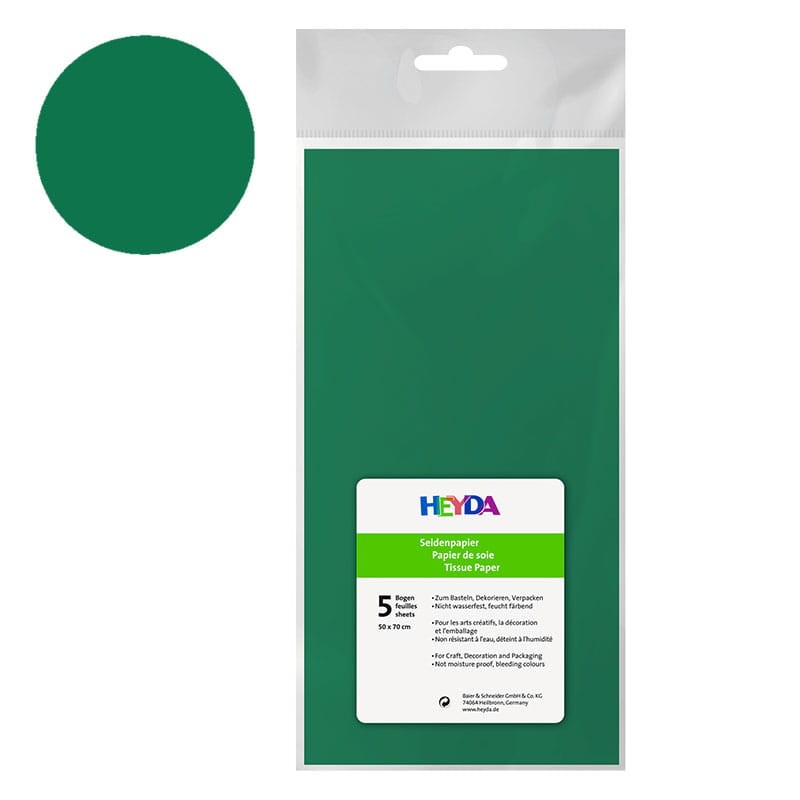 Bibuła gładka Heyda 50 x 70 cm 5 szt. zielona ciemna 01