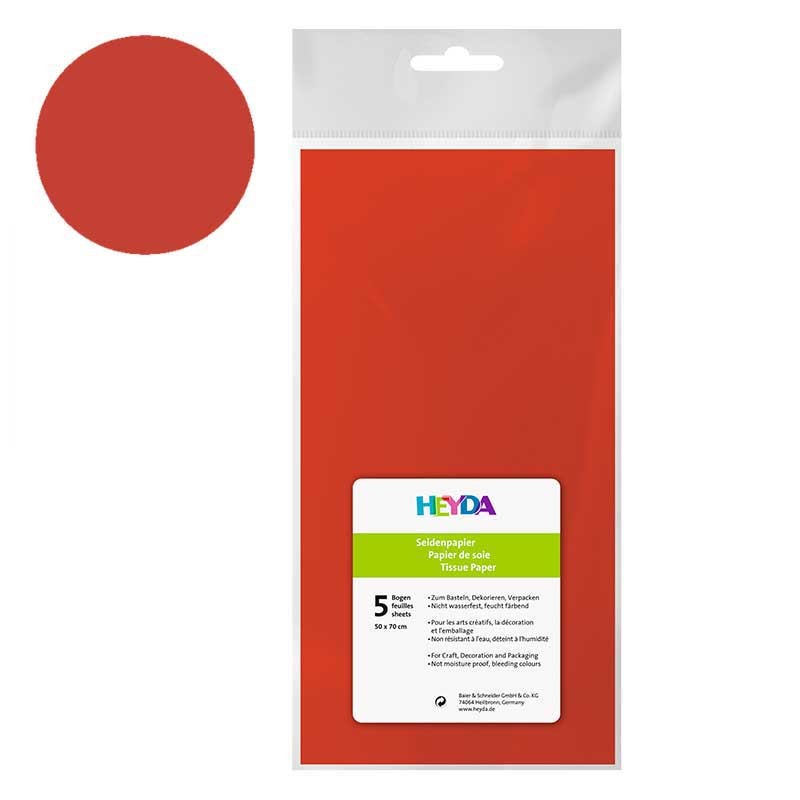 Bibuła gładka Heyda 50 x 70 cm 5 szt. czerwona jasna 01