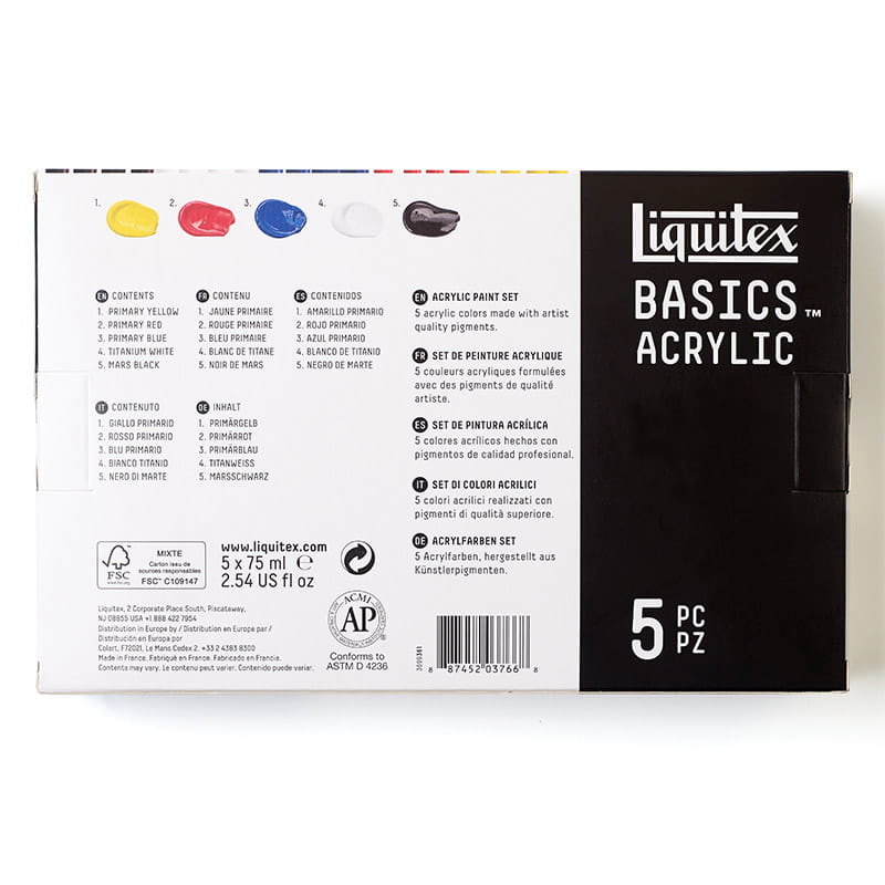 Farby akrylowe Liquitex Basics zestaw 5 x 75 ml