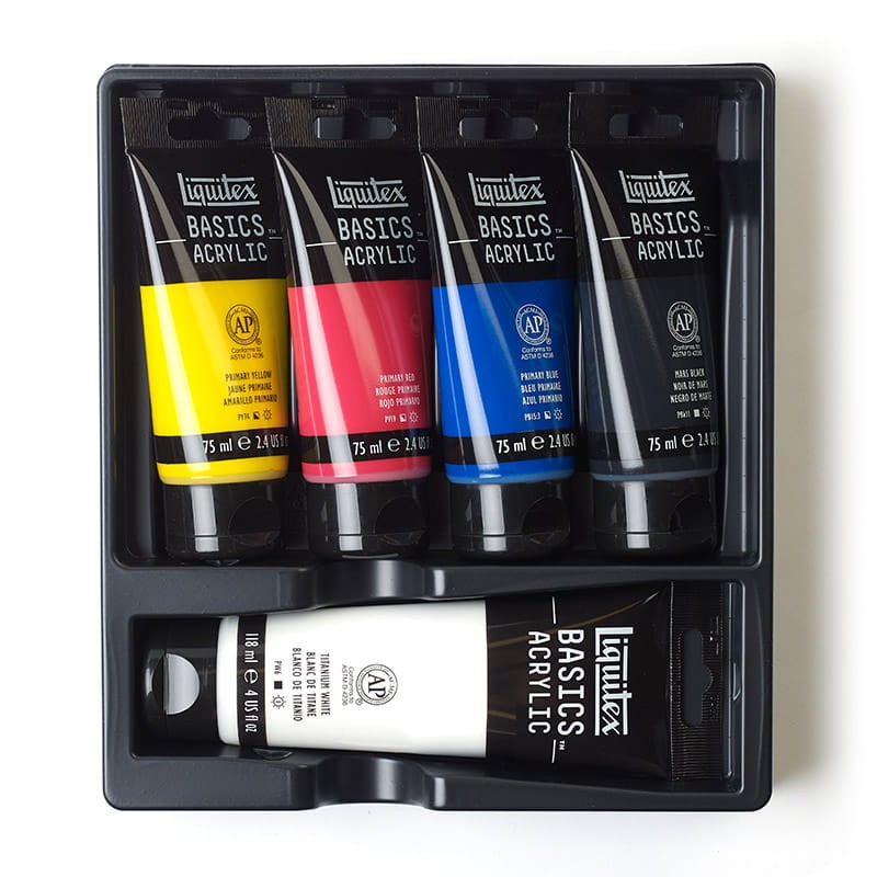 Farby akrylowe Liquitex Basics zestaw 4 x 75 ml + biała 118 ml