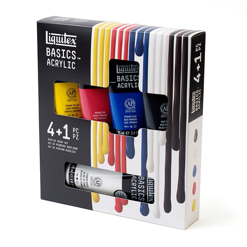 Farby akrylowe Liquitex Basics zestaw 4 x 75 ml + biała 118 ml