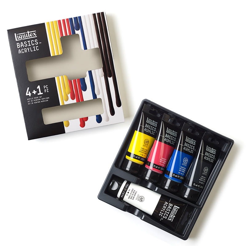 Farby akrylowe Liquitex Basics zestaw 4 x 75 ml + biała 118 ml