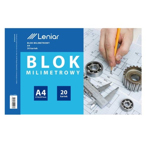 Blok, papier milimetrowy A4 Leniar 225g - 20 kartek