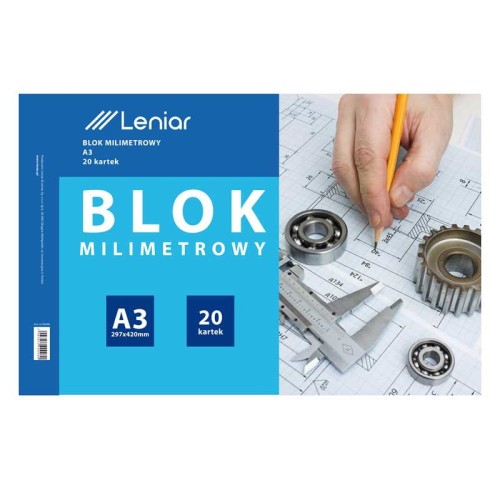 Blok, papier milimetrowy A3 Leniar 225g - 20 kartek