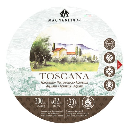 Blok do akwareli okrągły Magnani Toscana Rough 100% bawełny - 32 cm, 300 g, 20 ark.