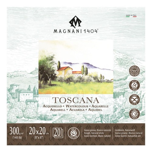 Blok do akwareli Magnani Toscana Rough 100% bawełny - 20 x 20 cm, 300g, 20 ark.