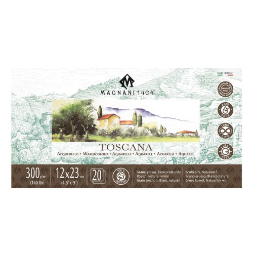Blok do akwareli Magnani  Toscana Rough 100% bawełny - 12 x 23 cm, 300g, 20 ark.