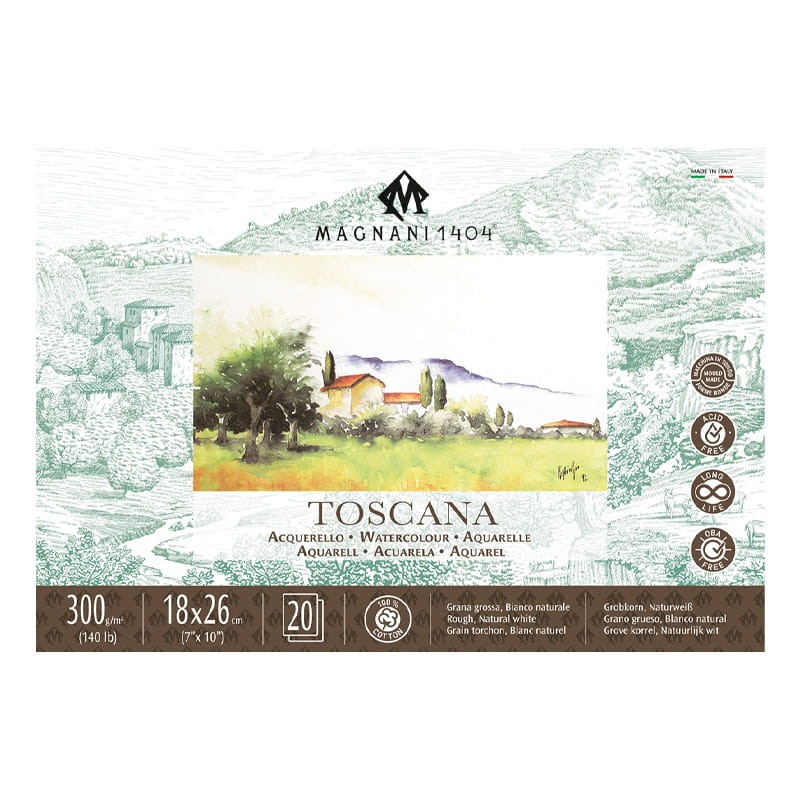 Blok do akwareli Magnani Toscana Rough 100% bawełny - 18 x 26 cm, 300g, 20 ark. 01
