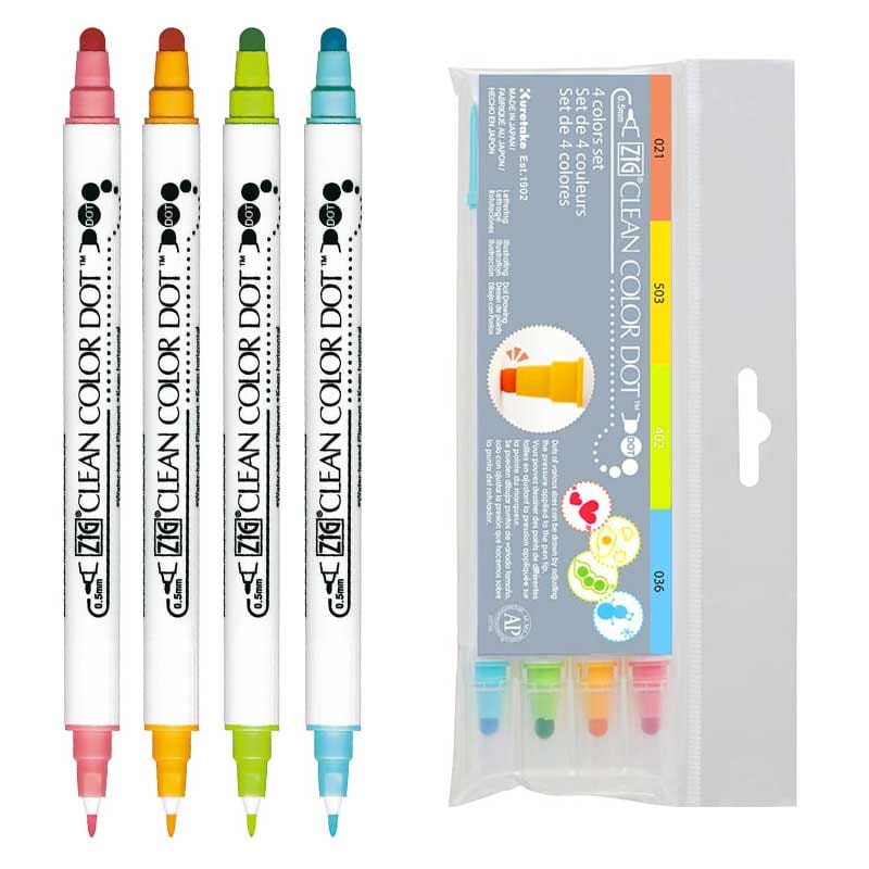 Pisaki-dwustronne-ZIG-Clean-Color-Dot-Kuretake-zestaw-4-szt-01