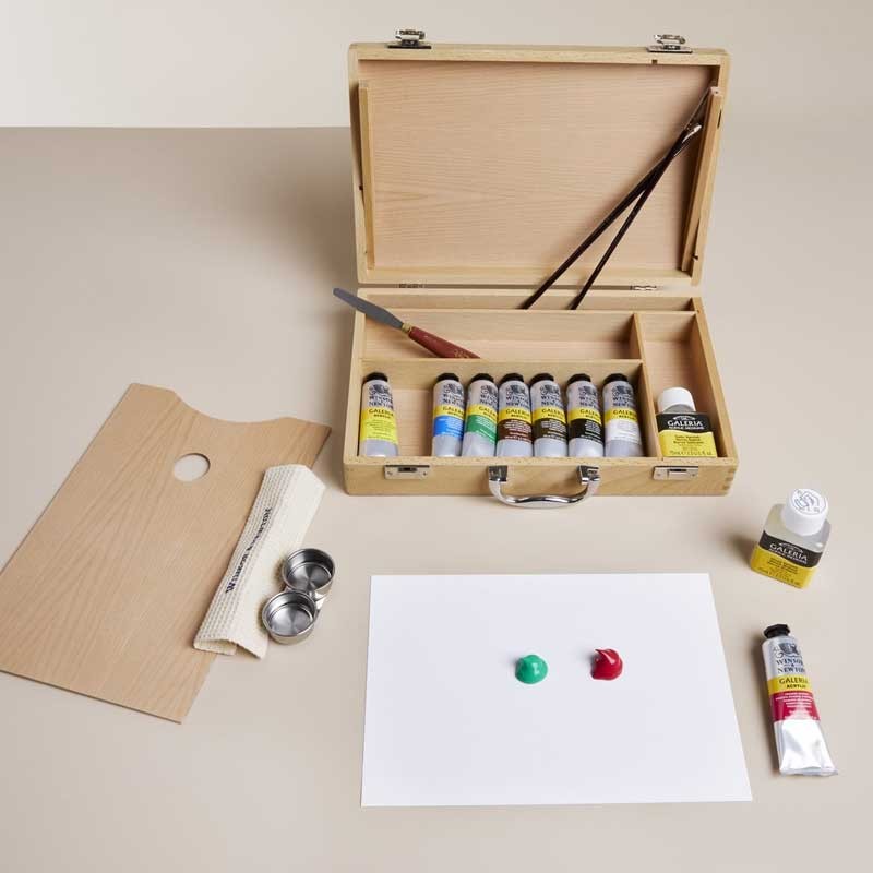 Farby akrylowe Winsor & Newton Galeria zestaw 8 x 60 ml Wooden Set w walizce 06
