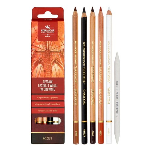 Zestaw rysunkowy pastele i węgle Koh-I-Noor 6 szt.