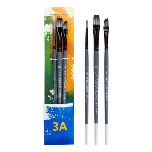 Pędzle syntetyczne Restaurohouse zastaw 3 A Basic Set  - seria 07 RH