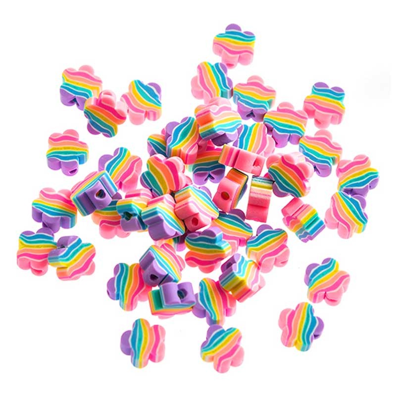 Koraliki dpCraft 1 cm 48 szt. tęczowe kwiatki 01