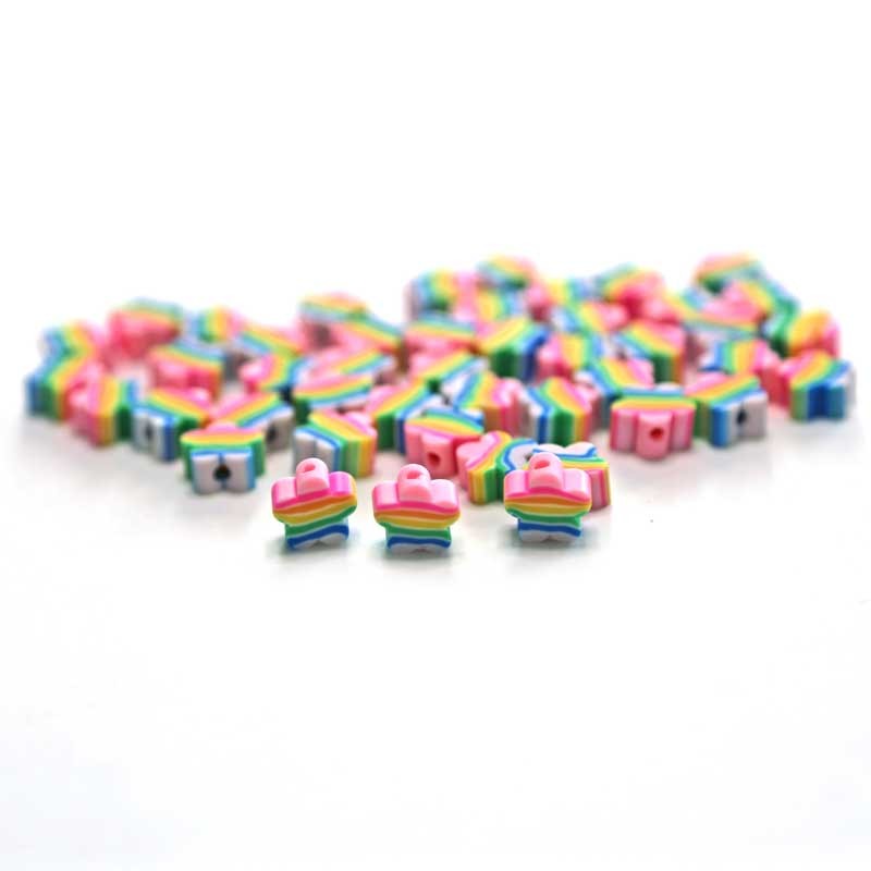 Koraliki dpCraft 1 cm 48 szt. tęczowe kwiatki 02