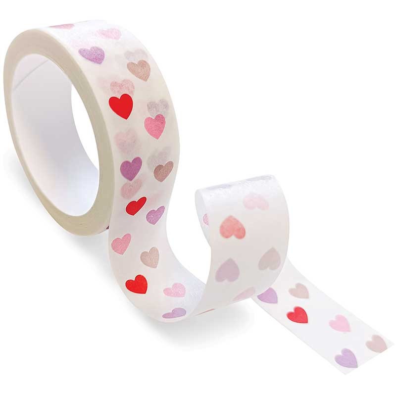 Taśma washi Hearts biała kolorowe serca 03