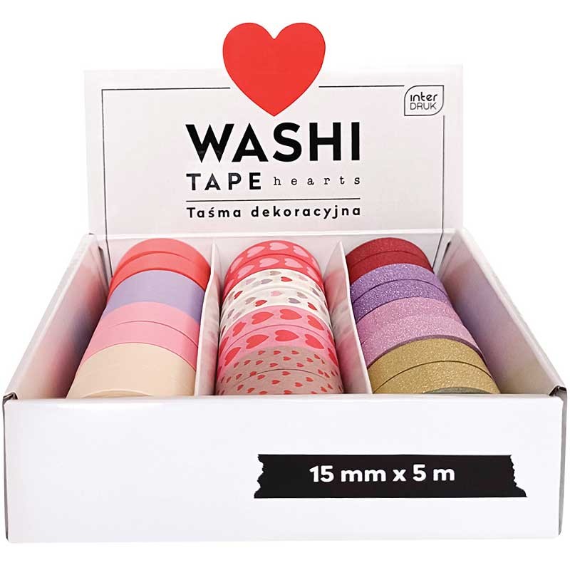 Taśma washi Hearts biała kolorowe serca 04