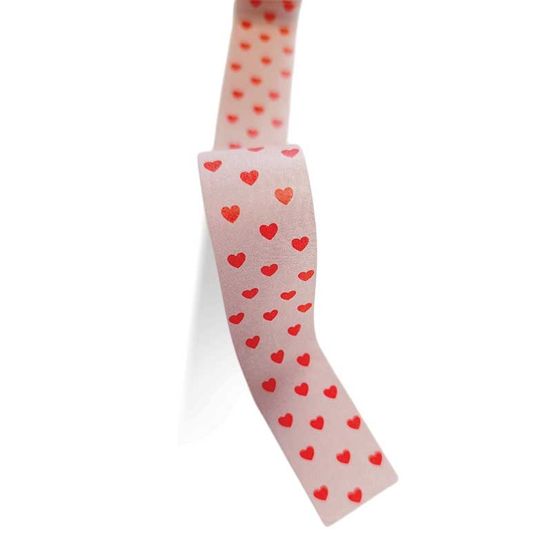 Taśma washi Hearts beż czerwone serduszka 03