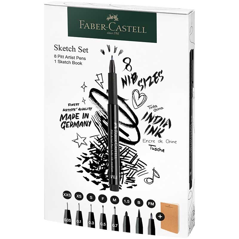 Pisaki Faber-Castell Pitt Artist zestaw 8 szt. + szkicownik 03