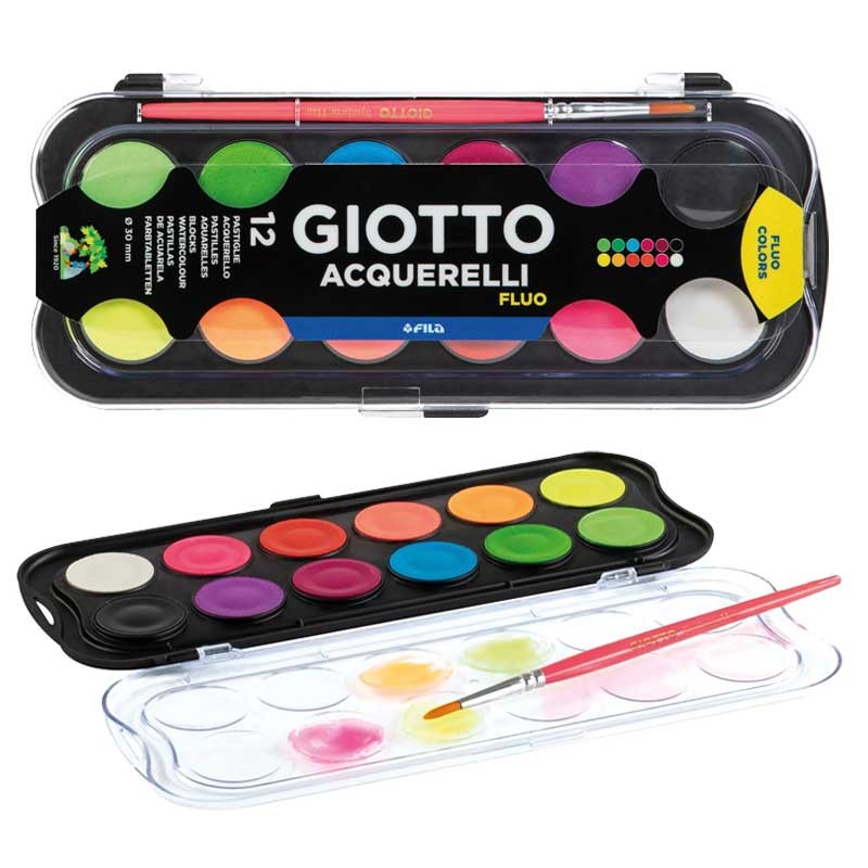 Akwarele Giotto zestaw 12 kolorów Fluo 01