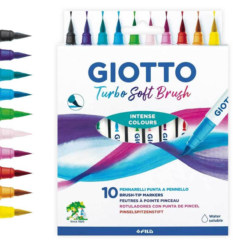 Markery pędzelkowe Giotto Turbo Soft Brush zestaw 10 kolorów Intense Colours 01