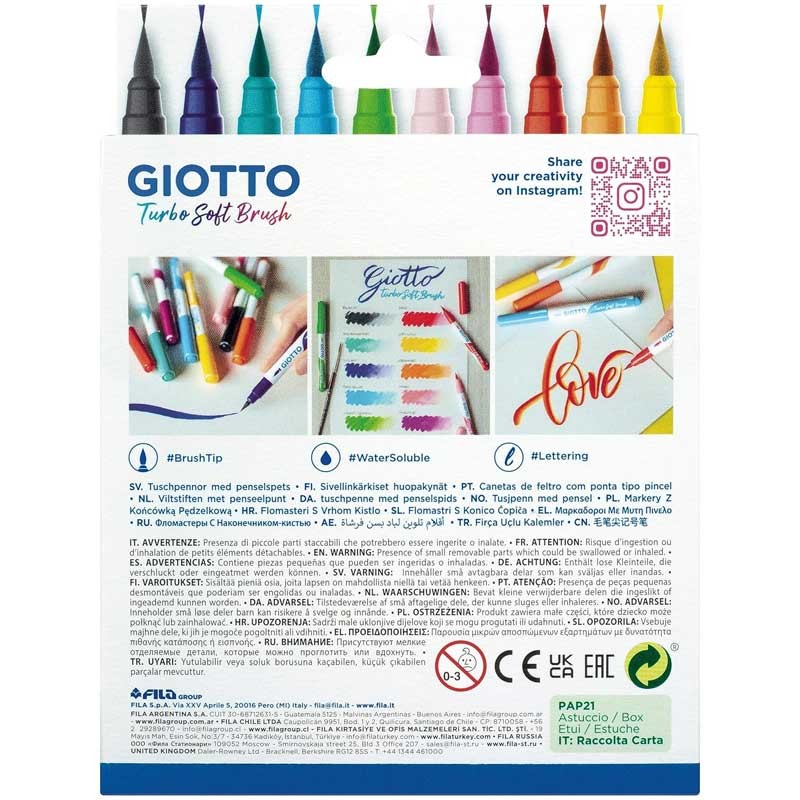Markery pędzelkowe Giotto Turbo Soft Brush zestaw 10 kolorów Intense Colours 05